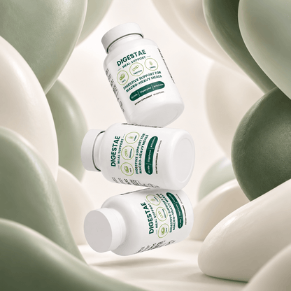 Digestae Meal Support bottles in cream and sage product setting